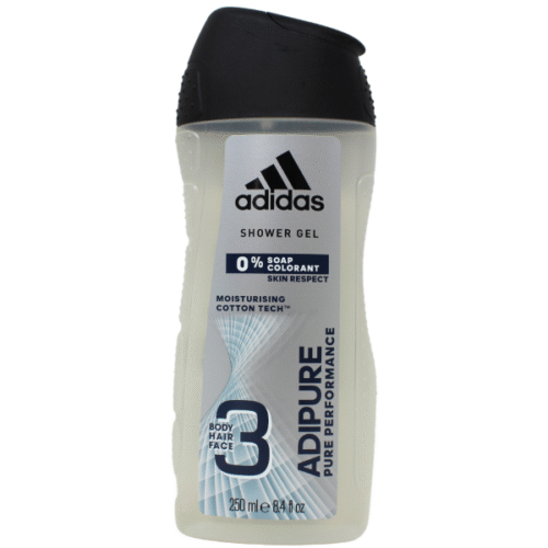 Adidas 3In1 Bodywash Moisturising Cotton Tech Adipure Pure Performance Shower Gel 250ml/8.45oz