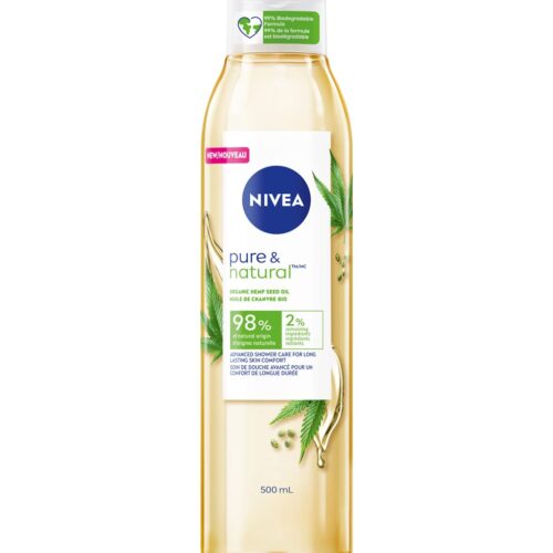 NIVEA Pure & Natural Hemp Seed Oil Advanced Shower Gel, 500ml/16.9oz, Clear